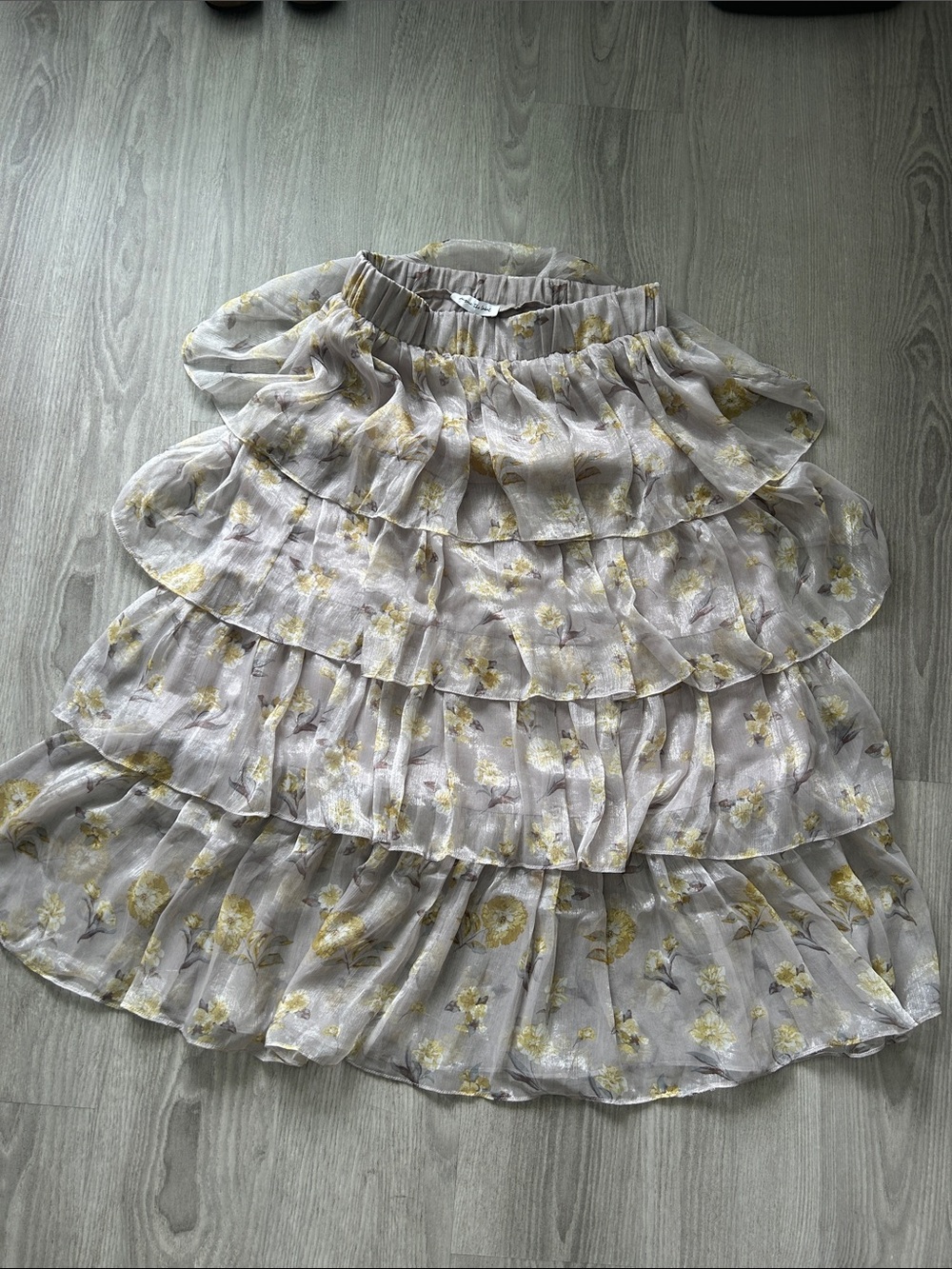 Jacquie The Label Floral Tiered Skirt in Blush Beige and Yellow